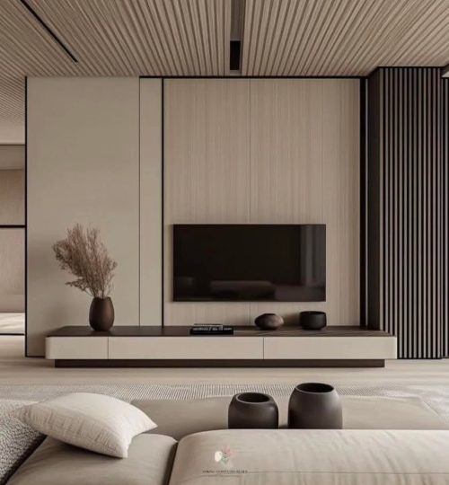 تصميم خلفية شاشة بديل الخشب لغرف المعيشة في السعودية